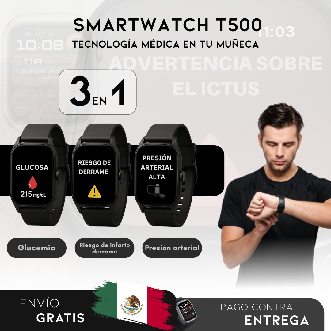 SmartWatch T500 - Reloj Inteligente para Medir Azúcar en la Sangre