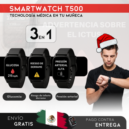PROMOCIÓN DE NAVIDAD: SmartWatch T500 – Monitor Médico 3 en 1 (Glucosa, Presión, Riesgo de ACV) | Menú en español